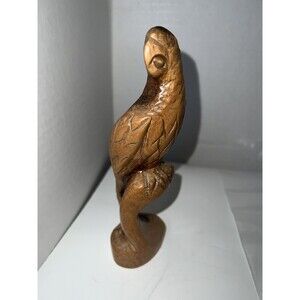 Hand Carved Polished Wood Bird Parrot On Branch 7” Nature Art